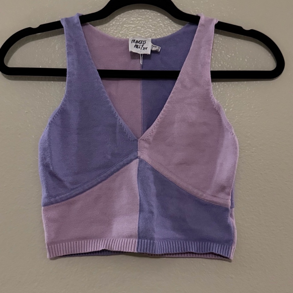 Princess Polly Purple Colorblock Knit Crop Top - Size 4